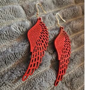 Boutique Blood Red Angel Wings Wood Earrings ~ Whimsygoth Goth Punk Biker Witchy